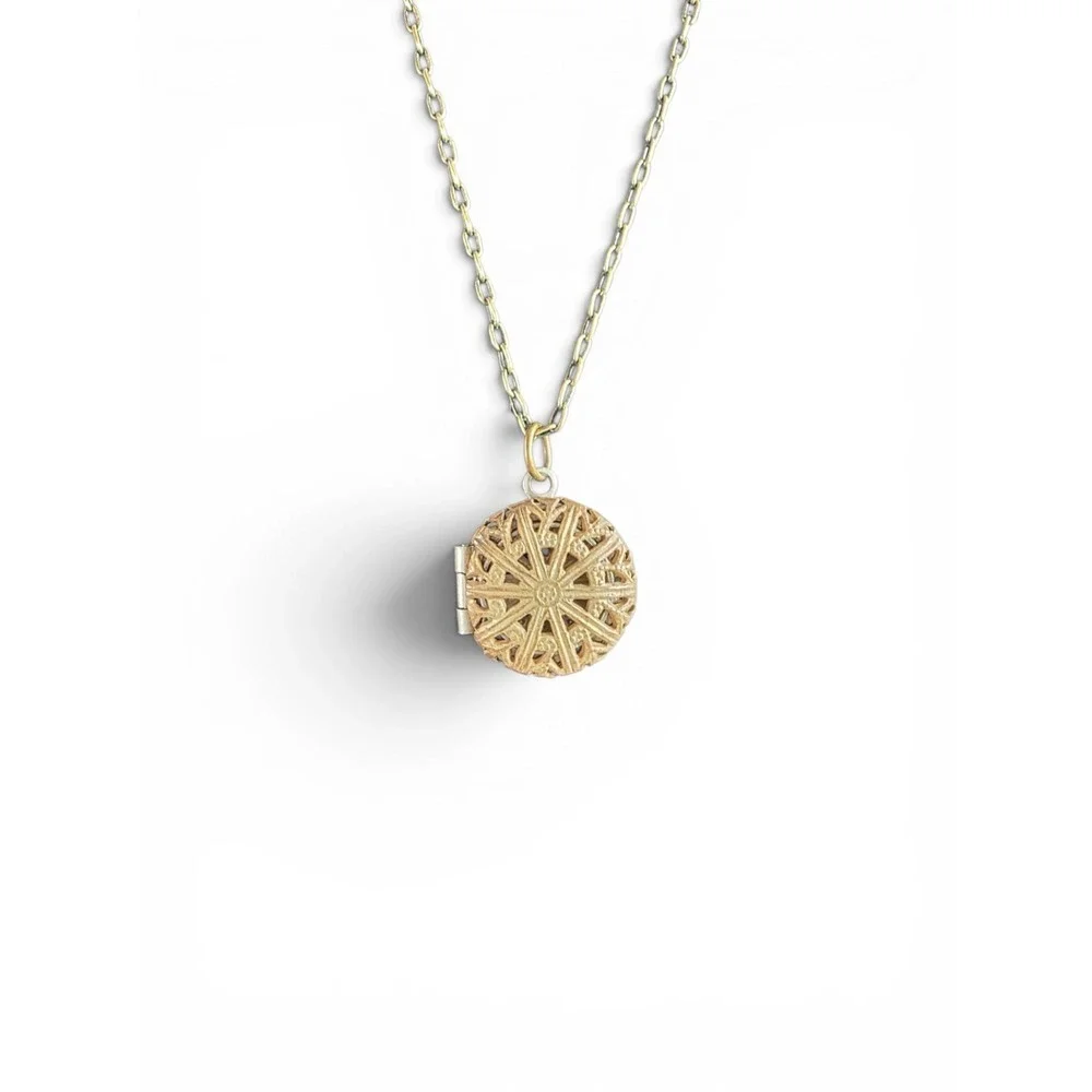 Tiny Vintage Locket Pendant Necklace, Gold & Silver Tone Metal Cable Chain - Picture 1 of 4